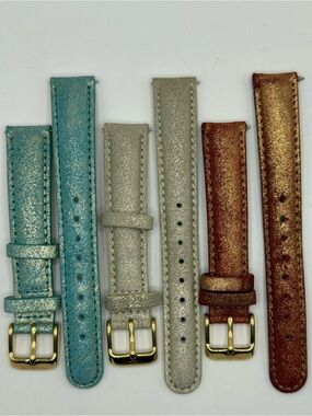 Invicta 16mm Sparkling Glitter Leather Watch Band Gold Tone Buckle Lot of (3)